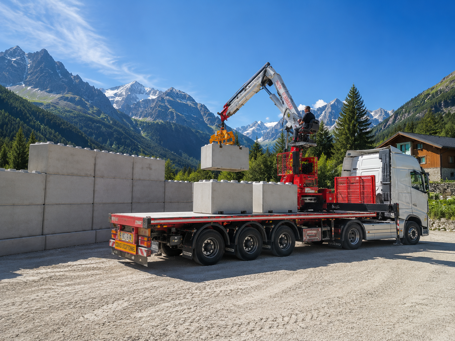 Livraison de blocs béton par camion grue
